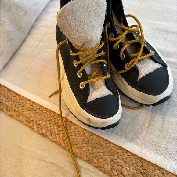Converse Black and White High-Top Sneakers with Yellow Laces - Picture 9 of 9